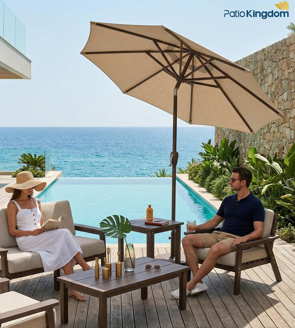 PatioKingdom 10FT Patio Umbrella with Push Button Tilt and Crank, Outdoor Market Umbrella with 8 Fiberglass Ribs, UV
