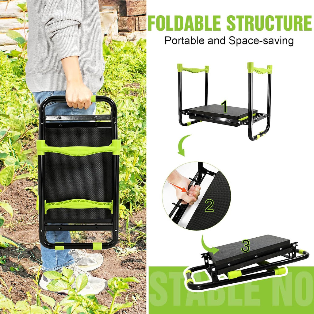 10.9in Wide Foldable Garden Kneeler and Seat, Heavy Duty with Thick Pad