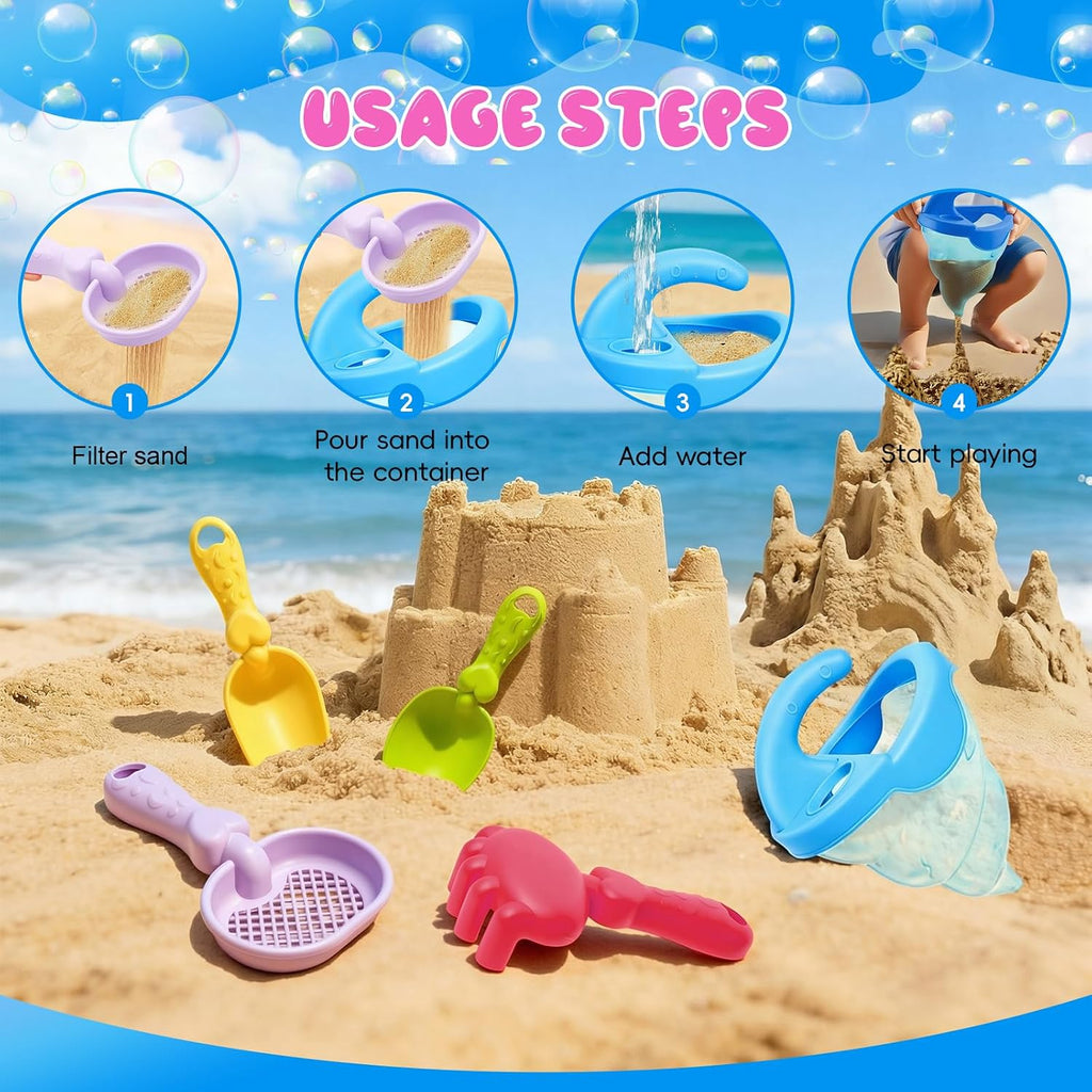Beach Toys for Kids, 5Pcs Sand Spilling Funnel,Set with Shovel Rake Siftersand Spoon,Outdoor Sandbox Toys for