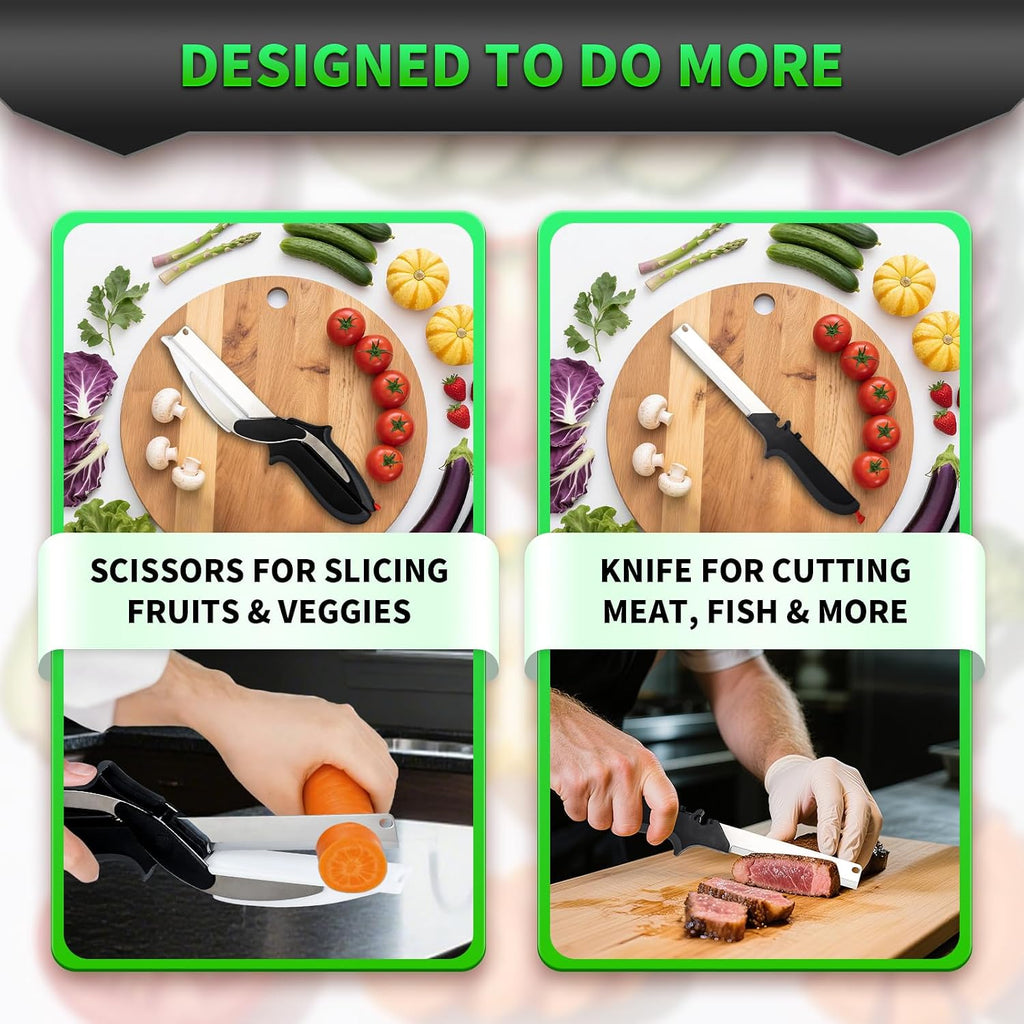 DZ Duozhan Food Cutting Scissors with Built-in Chopping Board - Premium Stainless Steel Kitchen Shears for Vegetables