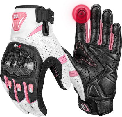 Sheepskin Leather Motorcycle Gloves for Women, Protective Touchscreen Motorbike Gloves for Motorcycle Dirt Bike