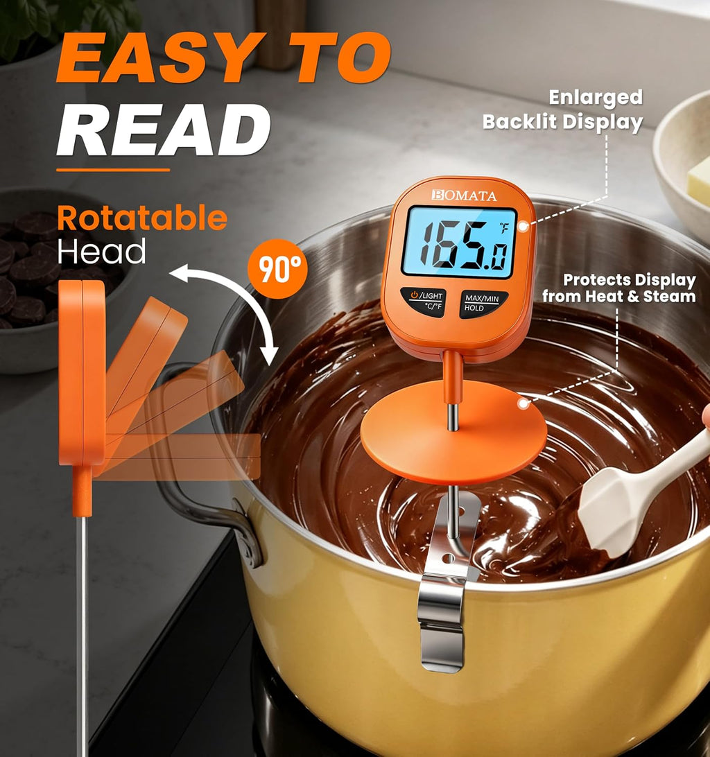 Digital Candy Thermometer with Pot Clip, 10" Probe, IPX6 Waterproof