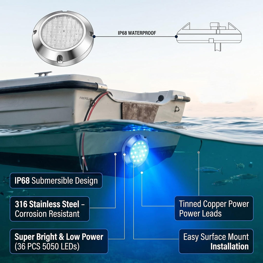 4.25" RGBW Underwater Boat Lights Marine LED Transom Waterproof DC10-30V