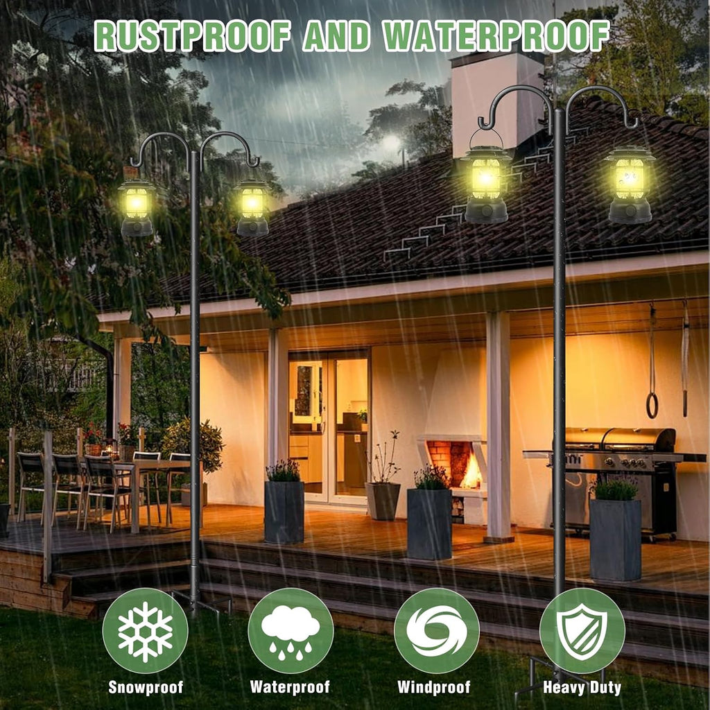 Double Shepherds Hooks for Outdoor, Heavy Duty Bird Feeder Pole with 5-Prong Base - Rust-Proof, Adjustable Bird