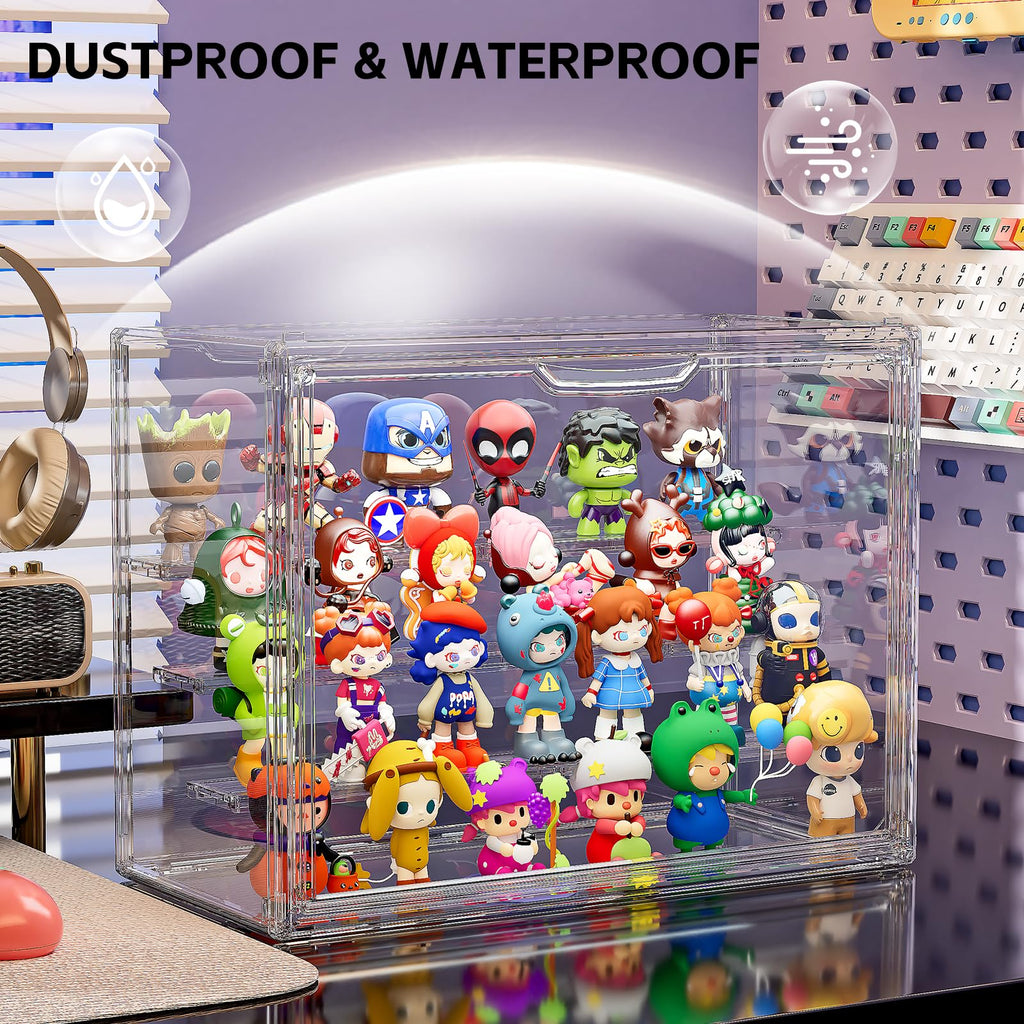Clear Acrylic Display Case for Collectibles 4 Layer Hobby Figure Display Case Box with Shelves Stackable Figurine