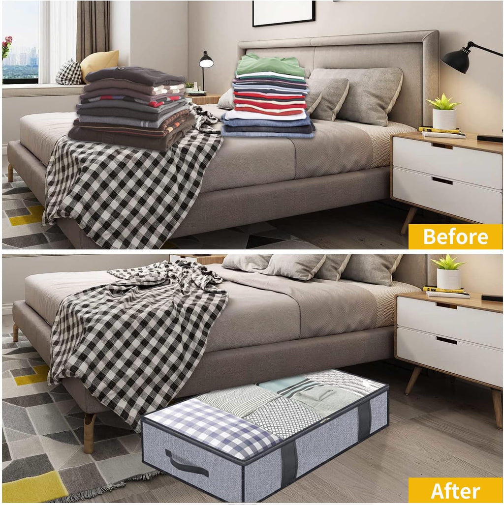Foldable Underbed Bags 2 Pack - Blankets Clothes Comforters Storage Bag Breathable Zippered Organizer for Bedroom