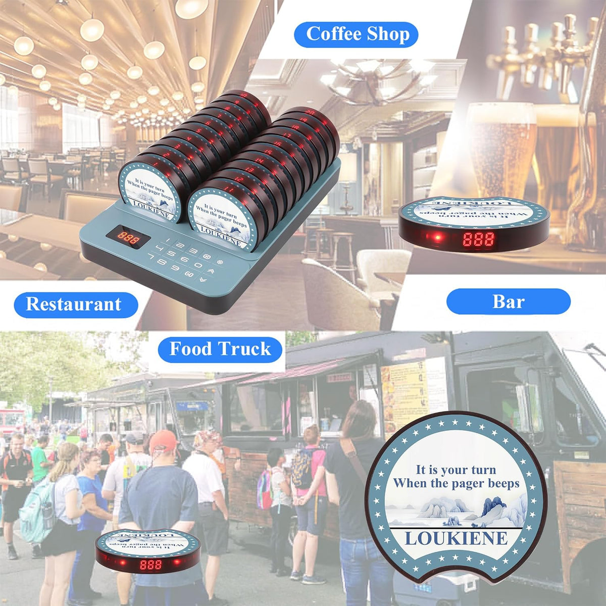 Restaurant Pager System, 20 Coaster Pagers, Beeper for Food Truck