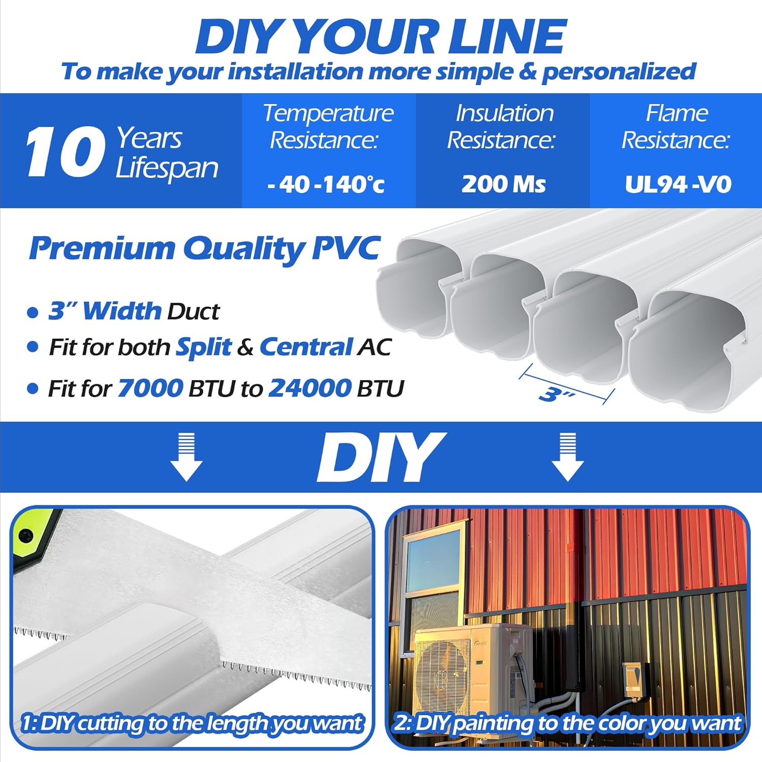 3'' 19 Ft Mini-Split Line Set Cover, AC Pipe Cover Line Hide Lineset Kit | Air Conditioner Mini Split Line Set Cover