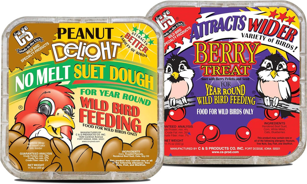 Suet Variety Value Pack, Peanut Delight Dough & Berry Treat, Wild Bird Food, Year Round Source of Energy for Birds
