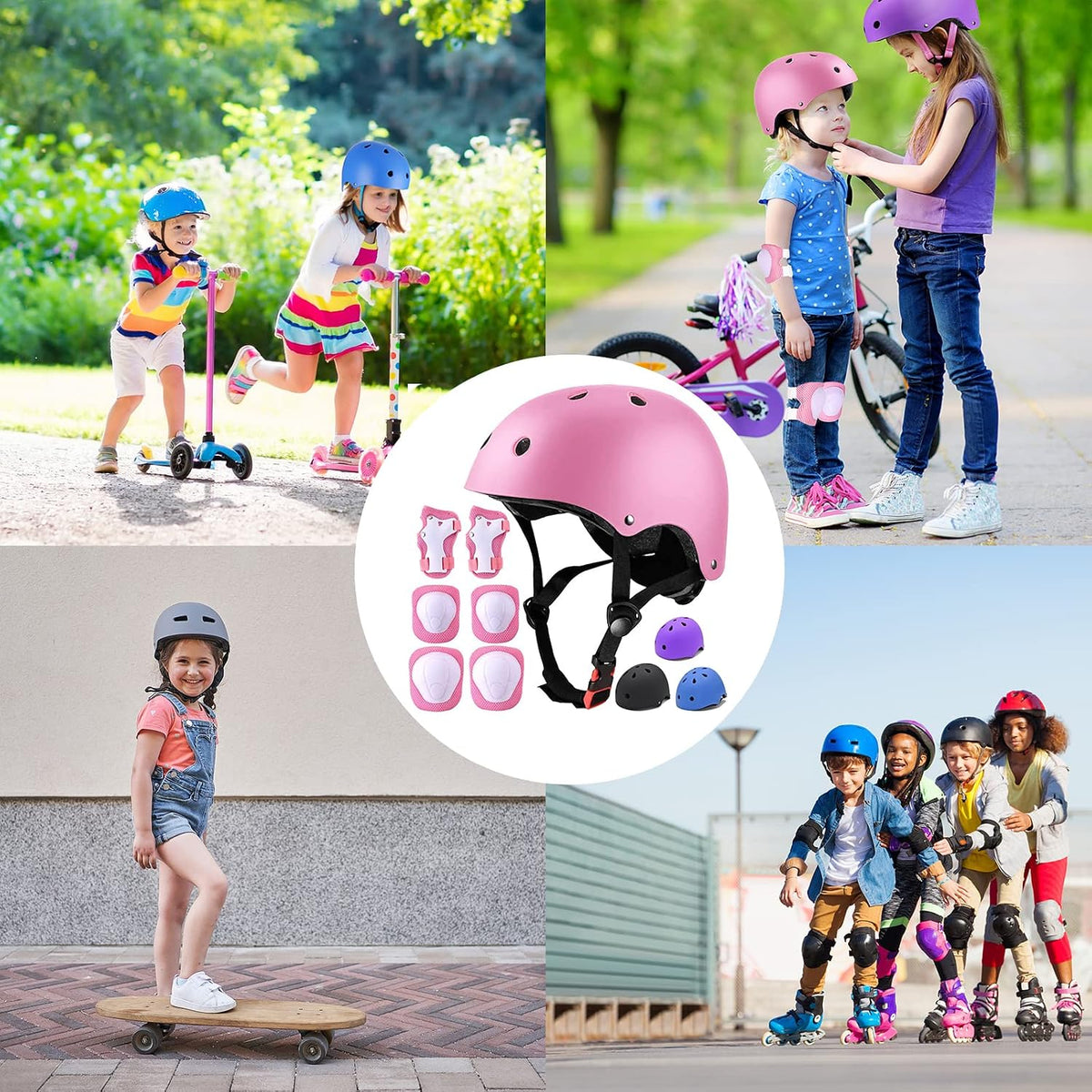 Kids Bike Helmet Set Adjustable for Children, Boys, Girls and Teenagers Aged 3-8 Years Includes Elbow, Knee, Wrist