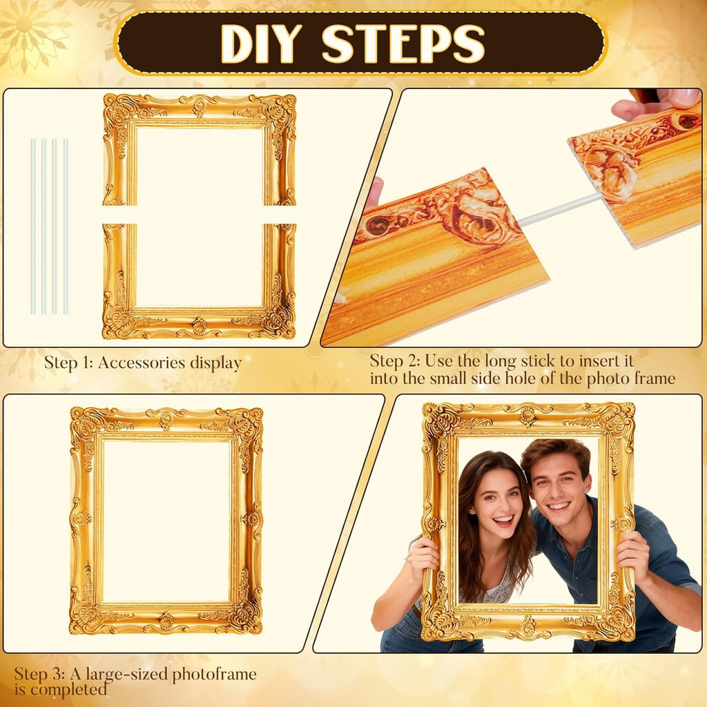 Large Gold Vintage Picture Frame Set of 3 - Cardboard Photo Booth Props for Weddings & Parties,Big Selfie Frame with