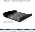 StarTech 2U Vented Cantilever Rack Shelf, 16in Deep, 50lb, TAA (CABSHELFV)