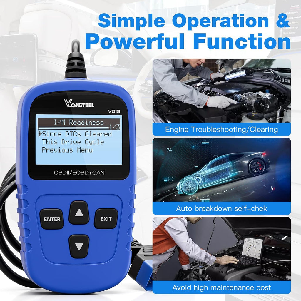 VD10 OBD2 Scanner Code Reader Car Diagnostic Tool Engine Fault Code Reader for Turn Off CEL with Freeze Frame/I/M