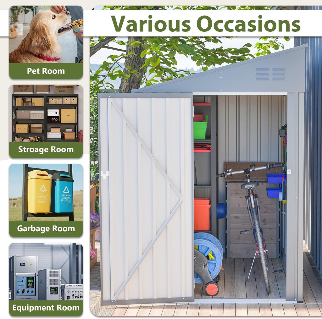 4x7 FT Outdoor Storage Shed,Lean to Lockable Metal Garden Shed Steel with Reinforced Beams,All Weather Waterproof
