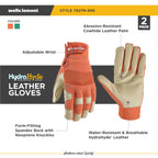 2-Pack Women's HydraHyde Leather Hybrid Work Gloves, Small