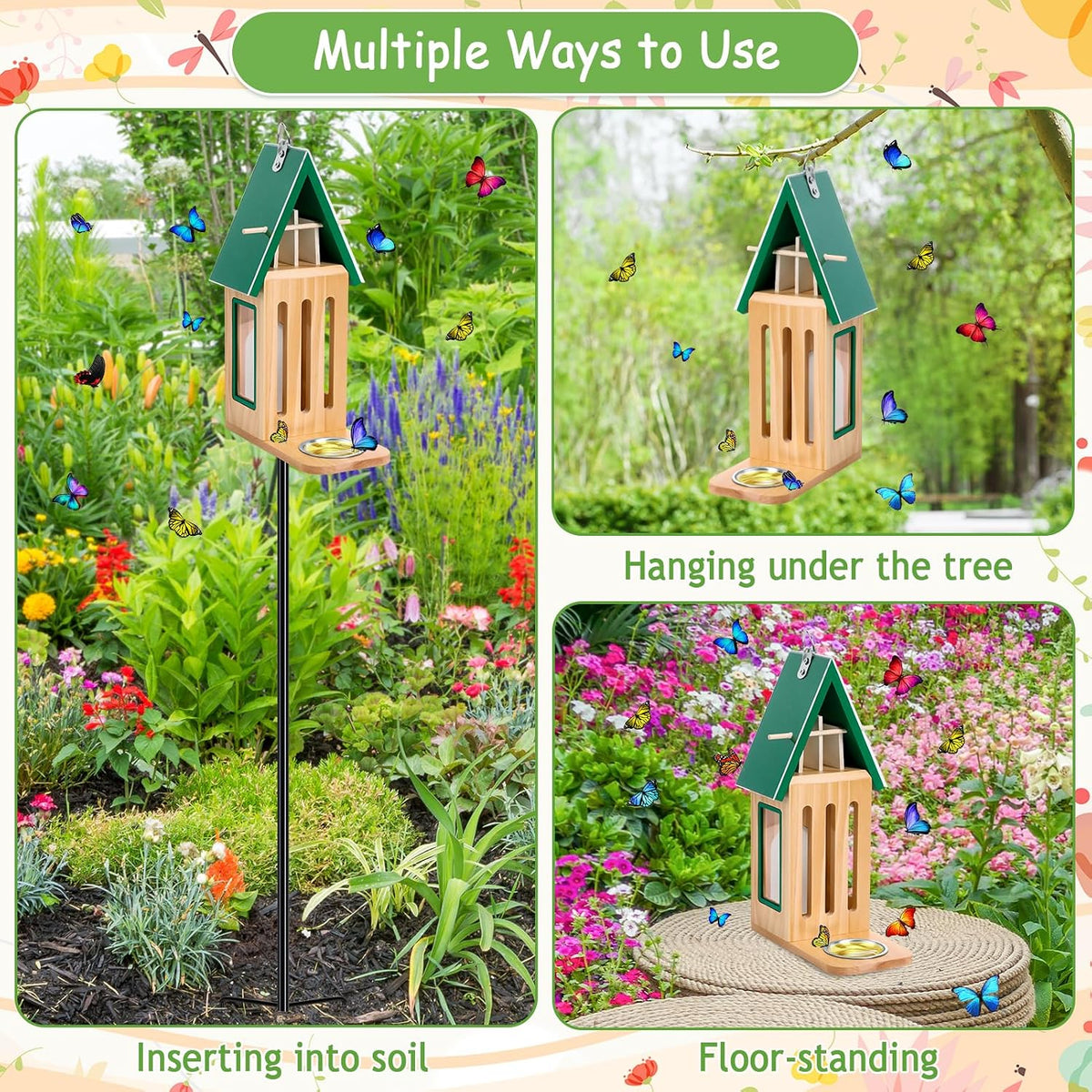 New Upgraded Butterfly House and Feeder for Outside Wooden Butterfly House