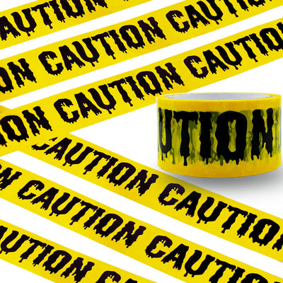 Yellow Caution Tape Halloween Decoration Warning Tape, 1.9inch x 82ft Self Adhesive Outdoor Harzard Tape for Danger