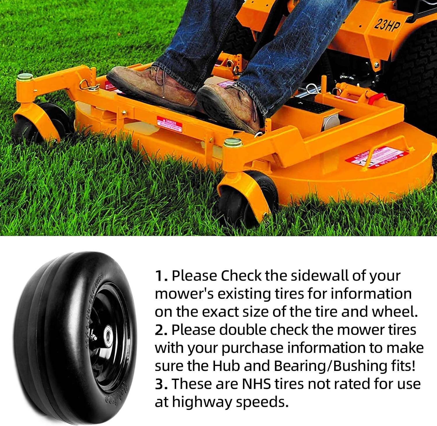 (2-Pack) 11x4.00-5 Flat Free Tire and Wheel, Universal 11x4-5 Solid Smooth Tractor Turf Tire with Rim, 3.4" Centered