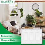 OKAYZIP White Decorative Triple Decorator Light Switch Covers Wall Plate