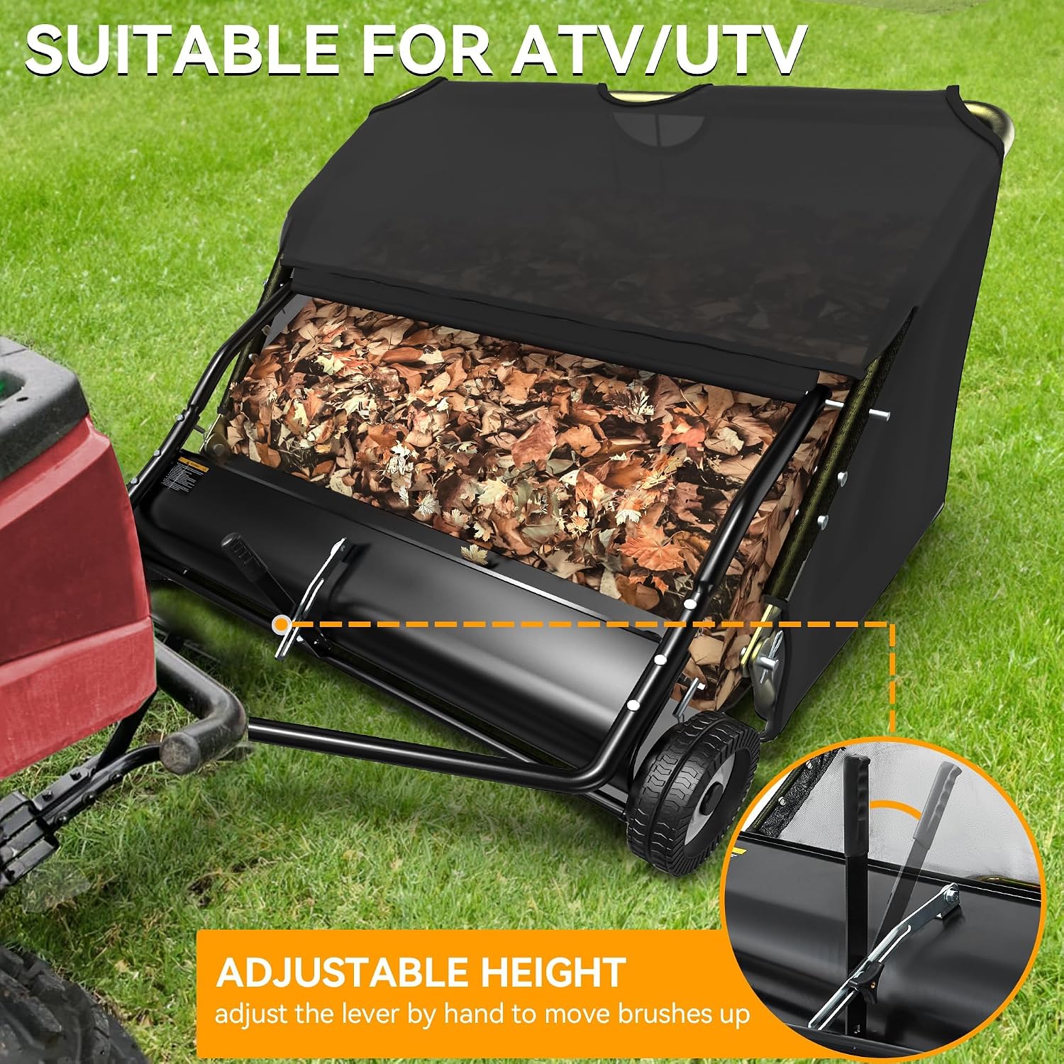 42in Tow Behind Lawn Sweeper, 20 cu. Ft Leaf Grass Collector