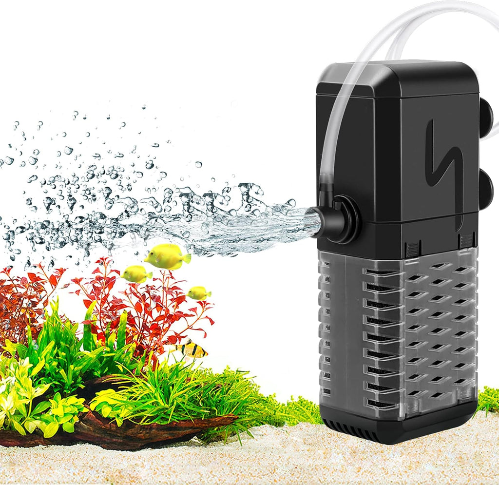 Submersible Aquarium Filter, Adjustable Flow with Aeration System