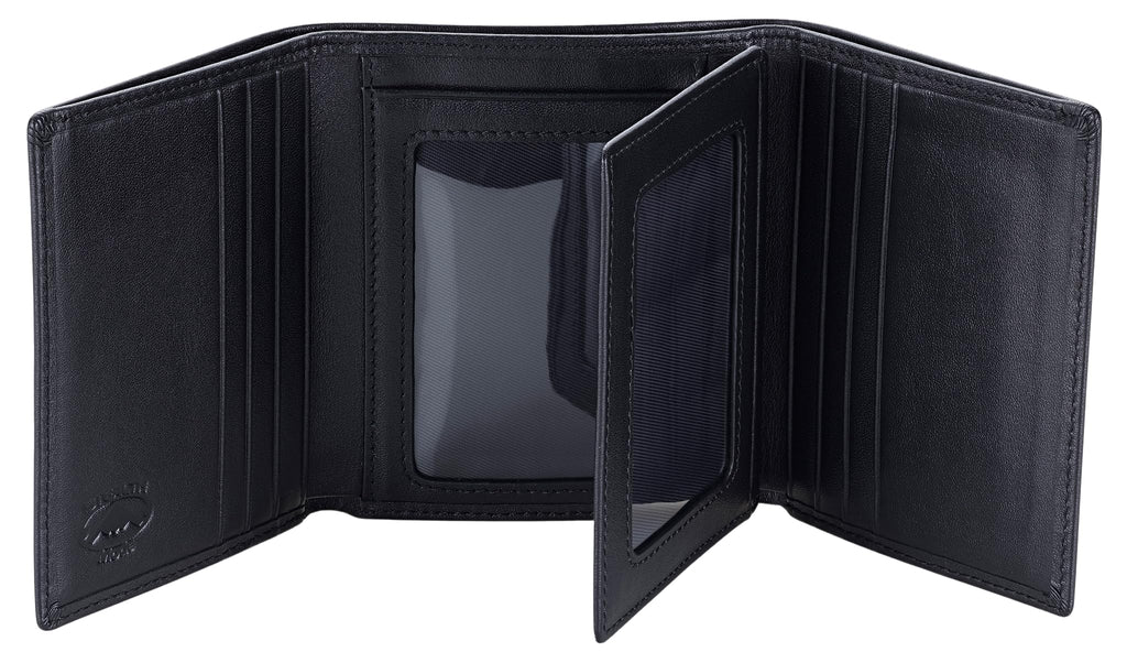 Trifold Leather Wallet Men RFID Blocking 11 Cards 3 ID Windows