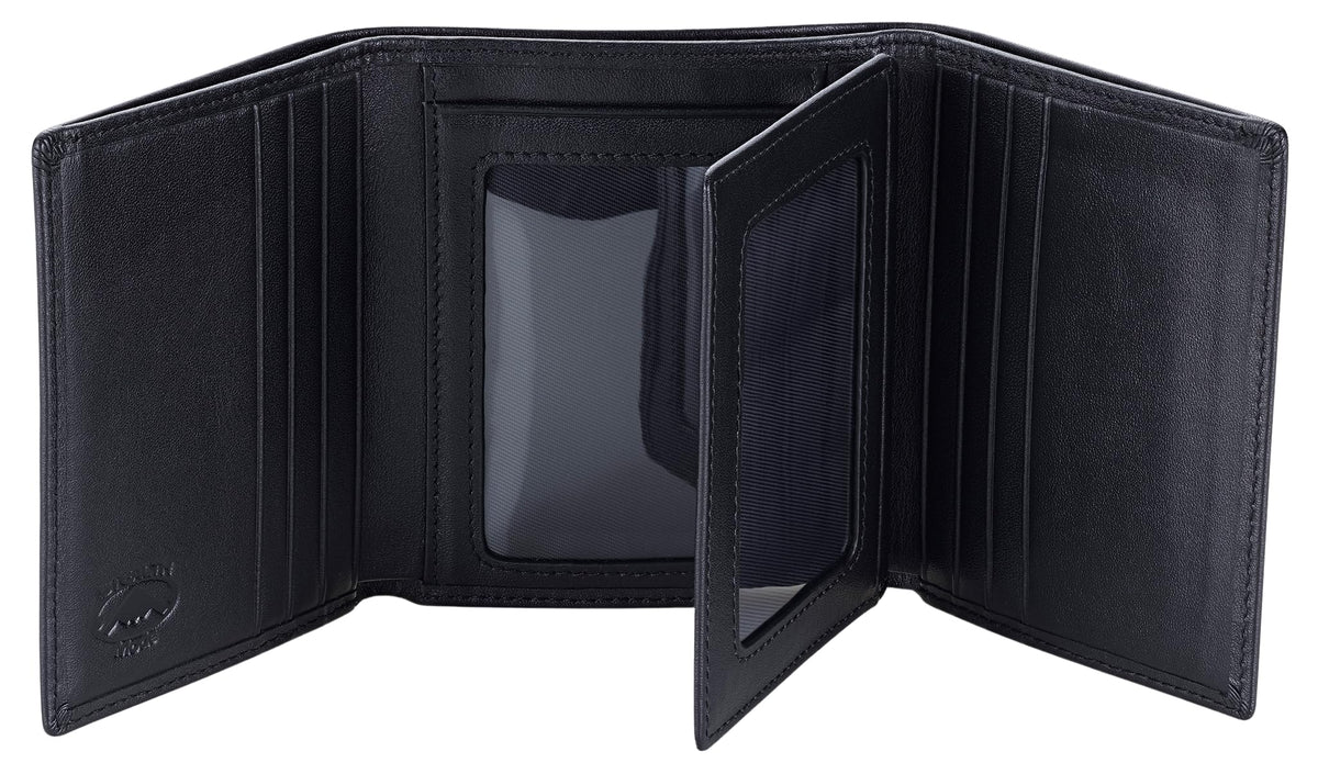 Trifold Leather Wallet Men RFID Blocking 11 Cards 3 ID Windows