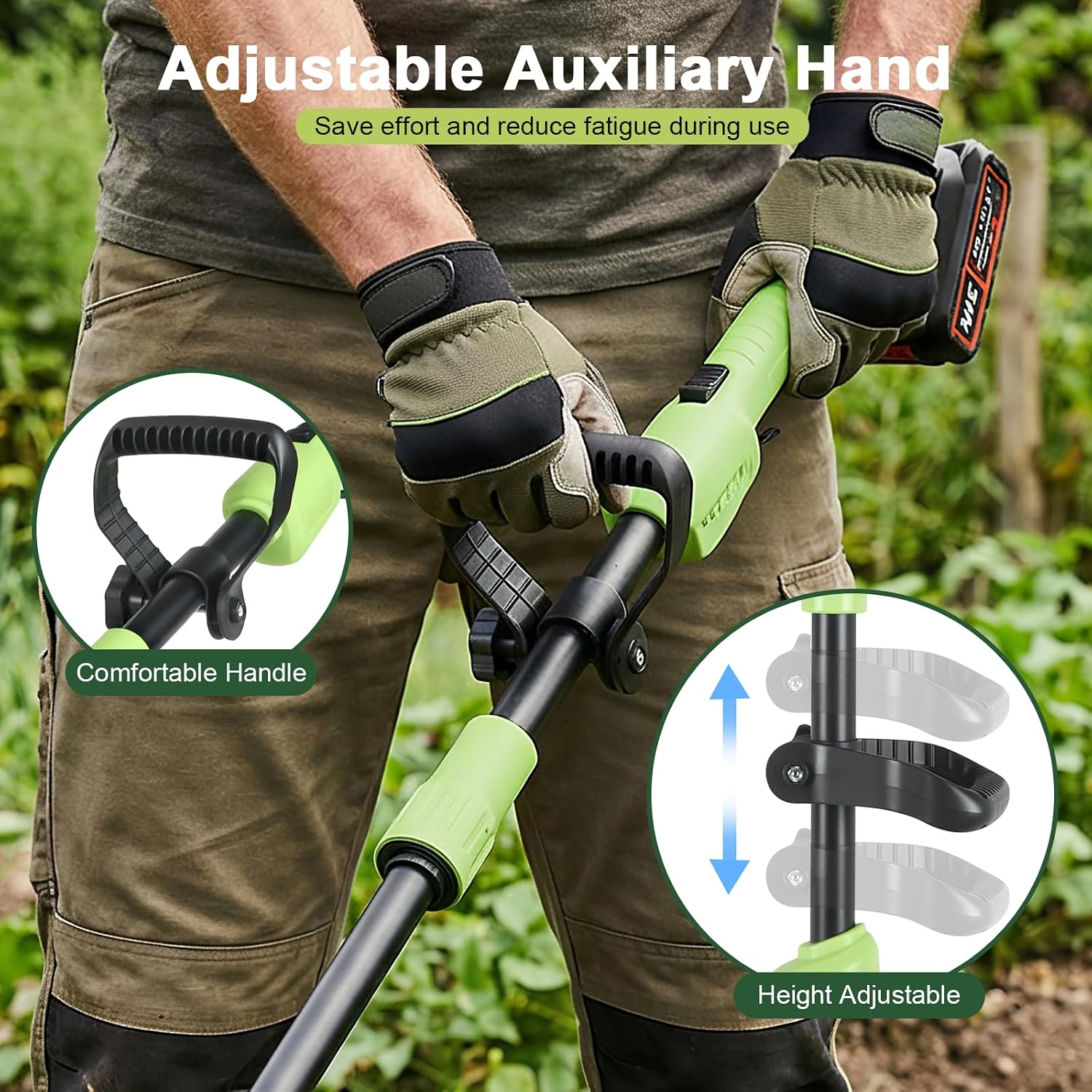 21V Cordless Tiller Cultivator, 2-in-1 Electric Garden Tiller with 2×1.5Ah Batteries, 550W Hand Tiller, 100mm Tilling