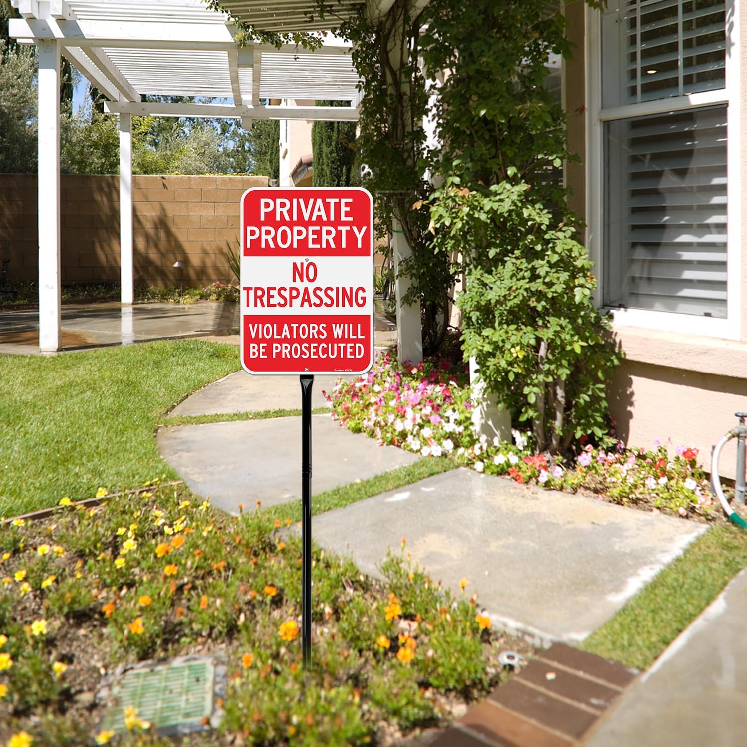 Large No Trespassing Signs Private Property Sign with 36" Heavy Duty Metal Stakes, 14"x10" .040 Aluminum Reflective