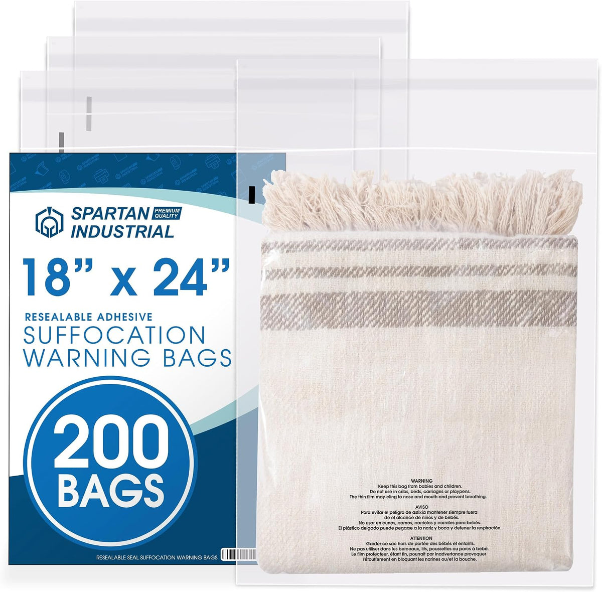 18” X 24” (200 Count) Self Seal Clear Poly Bags with Suffocation Warning