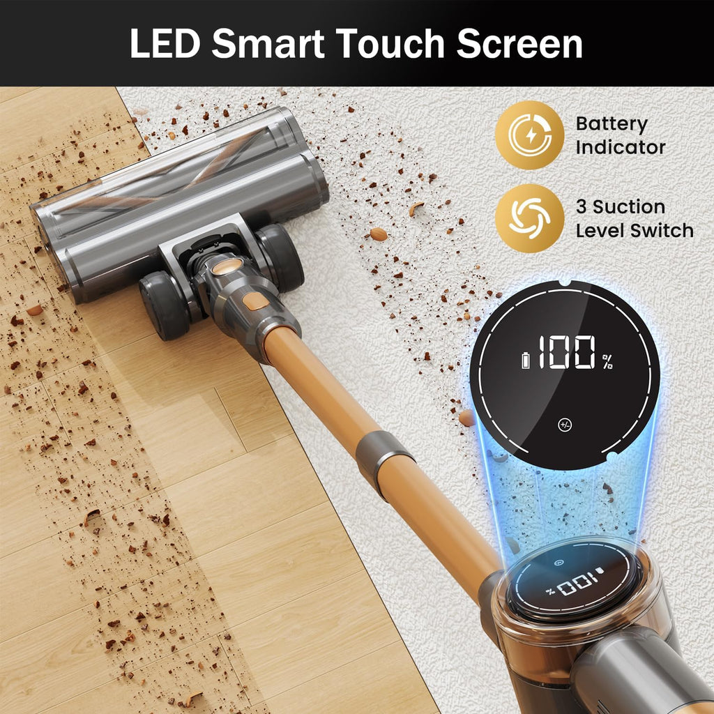Cordless Vacuum Cleaner, 10-in-1 Lightweight Stick Vacuum with 45mins Runtime, Powerful Suction, LED Touch Screen