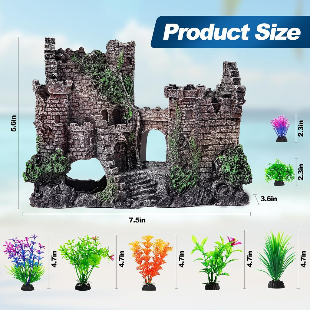 Aquarium Decor Castle Fish Tank Bubbler Set Aquarium Plants for Aquatic Pets to Breed Play and Rest Fish Decorations