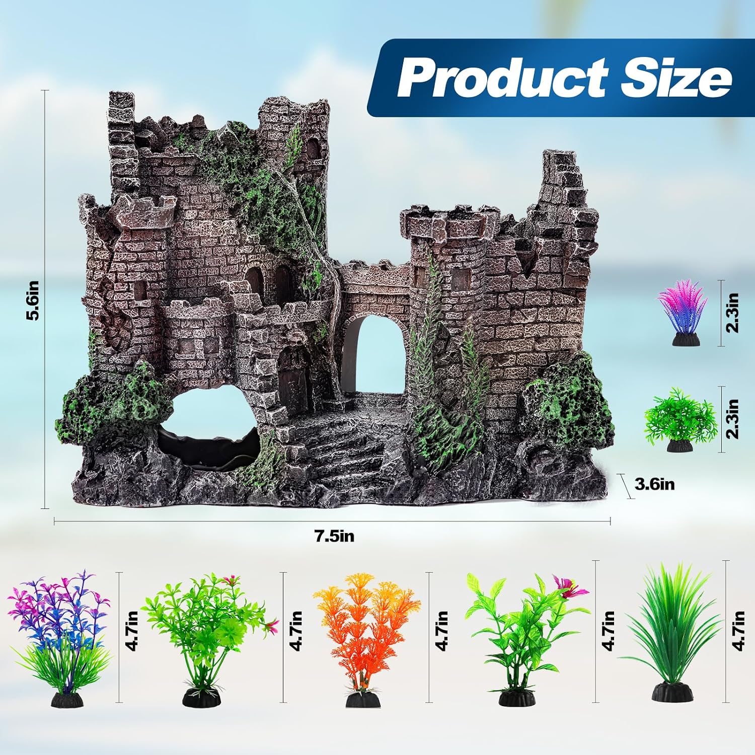 Aquarium Decor Castle Fish Tank Bubbler Set Aquarium Plants for Aquatic Pets to Breed Play and Rest Fish Decorations