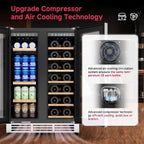 24" Wine and Beverage Refrigerator, 88 Cans &21 Bottles Dual Zone