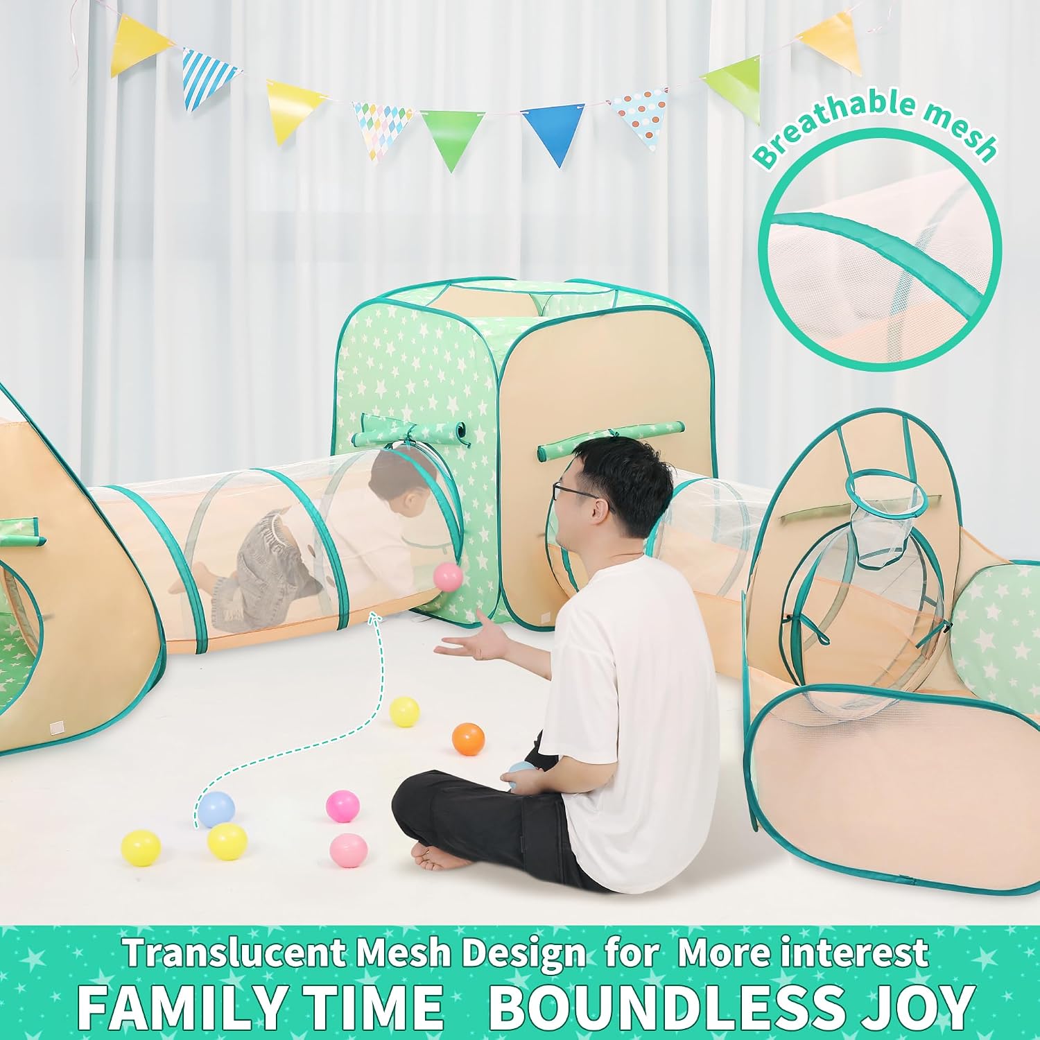5PC Pop Up Kids Tent, Crawl Tunnel, Ball Pit, Children's Play House Toy