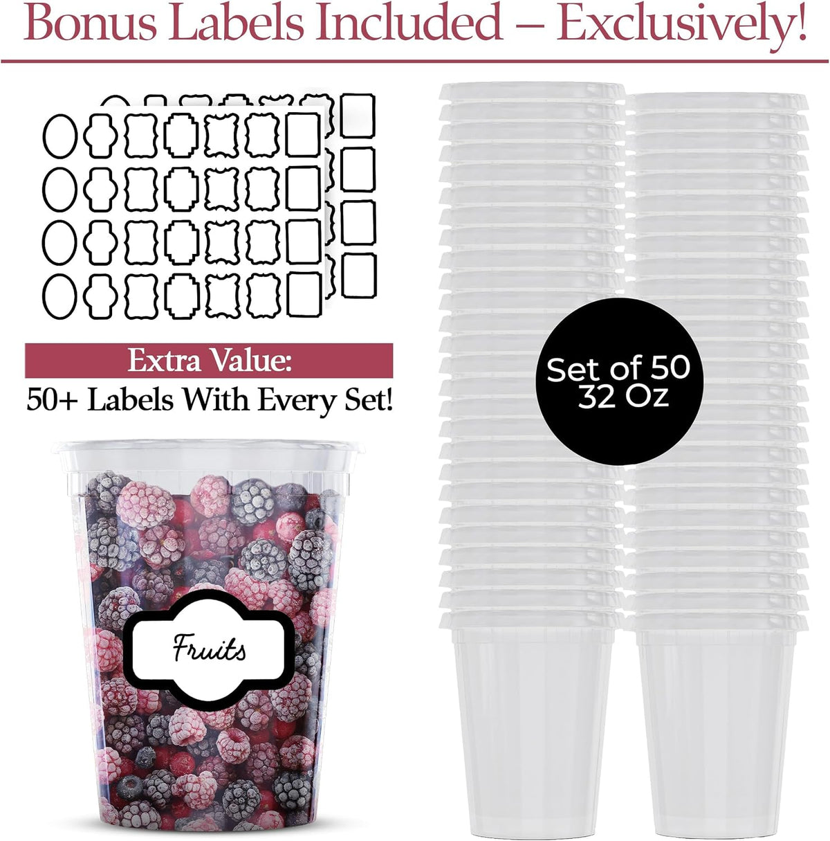 32 oz Deli Containers with Lids, 50-Set, Leakproof BPA-Free