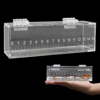Fish Viewing Box Container with Lid and Scale, Acrylic Portable Fishing Mini Aquarium, Small Fish Breeder Hatching