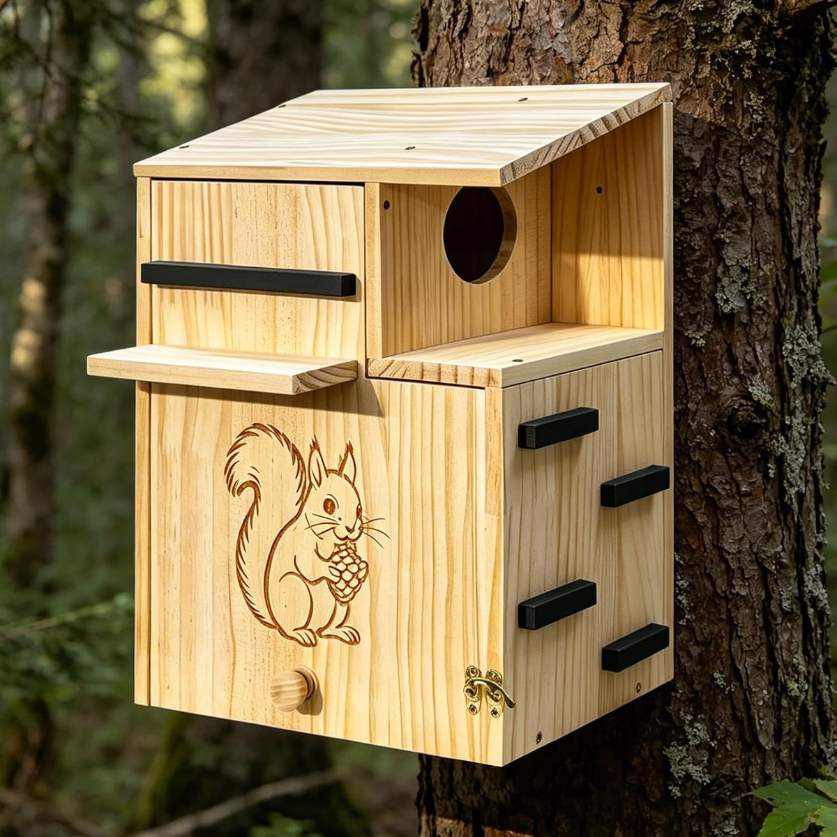 Large Wooden Squirrel Houses for Outside，Squirrel House with Dual Balconies，Predator Guard Squirrels Nesting Box，The