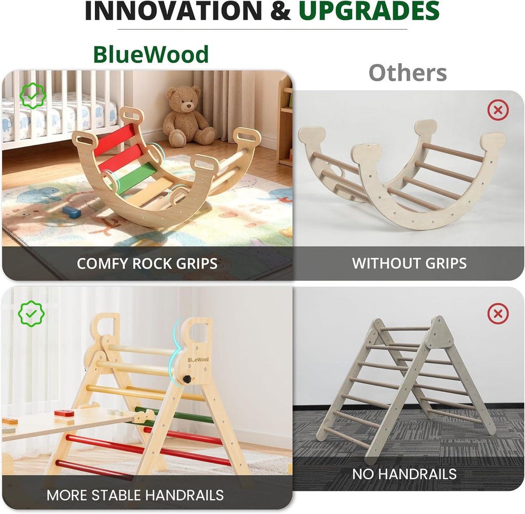 Pikler Triangle Set, Toddler Wooden Climbing Toys Indoor 7in1 Foldable Climber for Kids, Montessori Philosophy Play