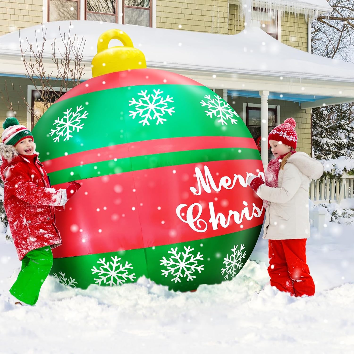 6 Ft Giant Christmas Inflatable Ball Christmas Decorations Outdoor with LED Lights Snowflake Merry Christmas Blow Up