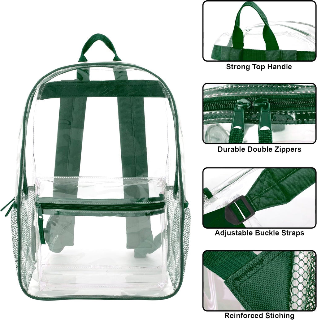 24 Pack Bulk Clear Backpack Heavy Duty with School Supplies, Side Pockets for Kids, Boys, Girls, School, Stadium