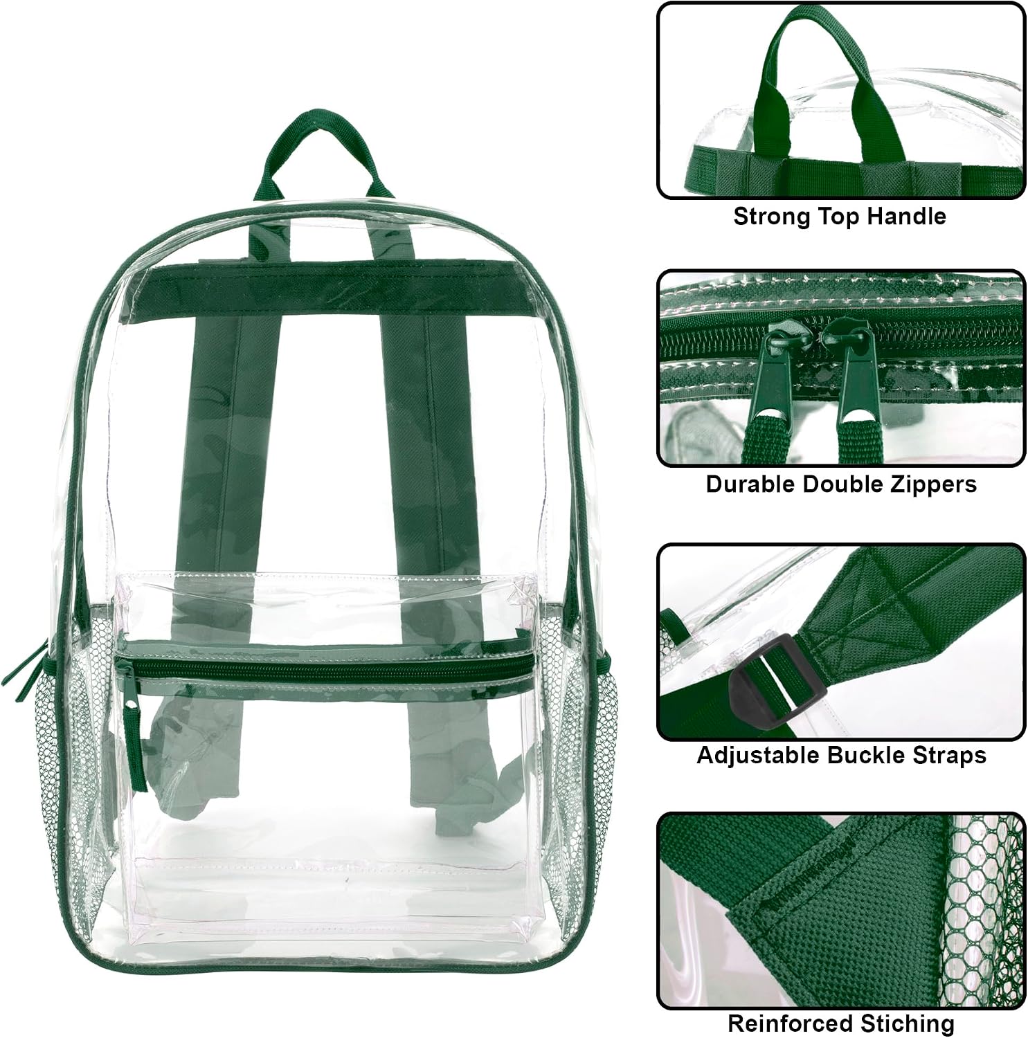 24 Pack Bulk Clear Backpack Heavy Duty with School Supplies, Side Pockets for Kids, Boys, Girls, School, Stadium