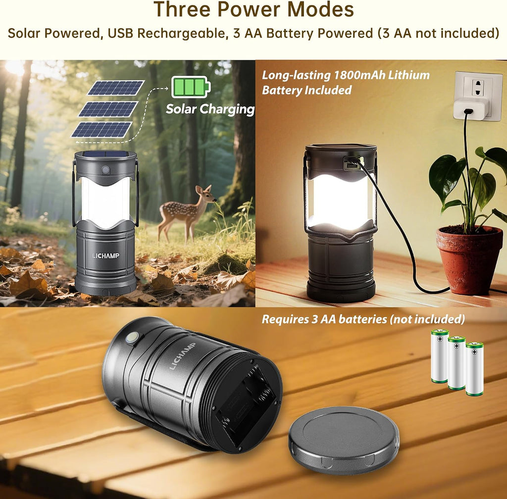4-Pack Solar Camping Lantern, USB Rechargeable LED Lanterns Battery Powered Pop Up Flashlight Lamps with Three Modes