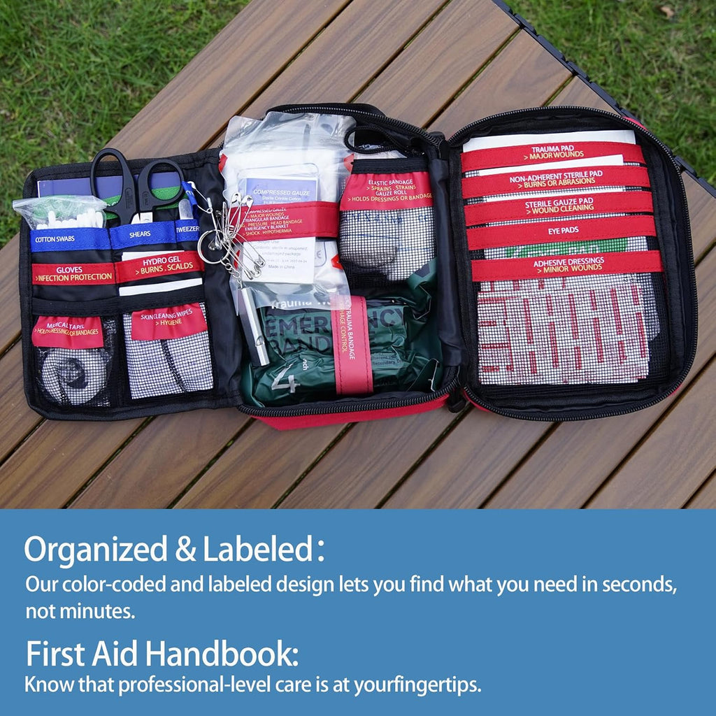 Premium First Aid Kit - Waterproof Molle Medical Bag with Color-Coded Compartments, with Israeli Bandage, Rescue