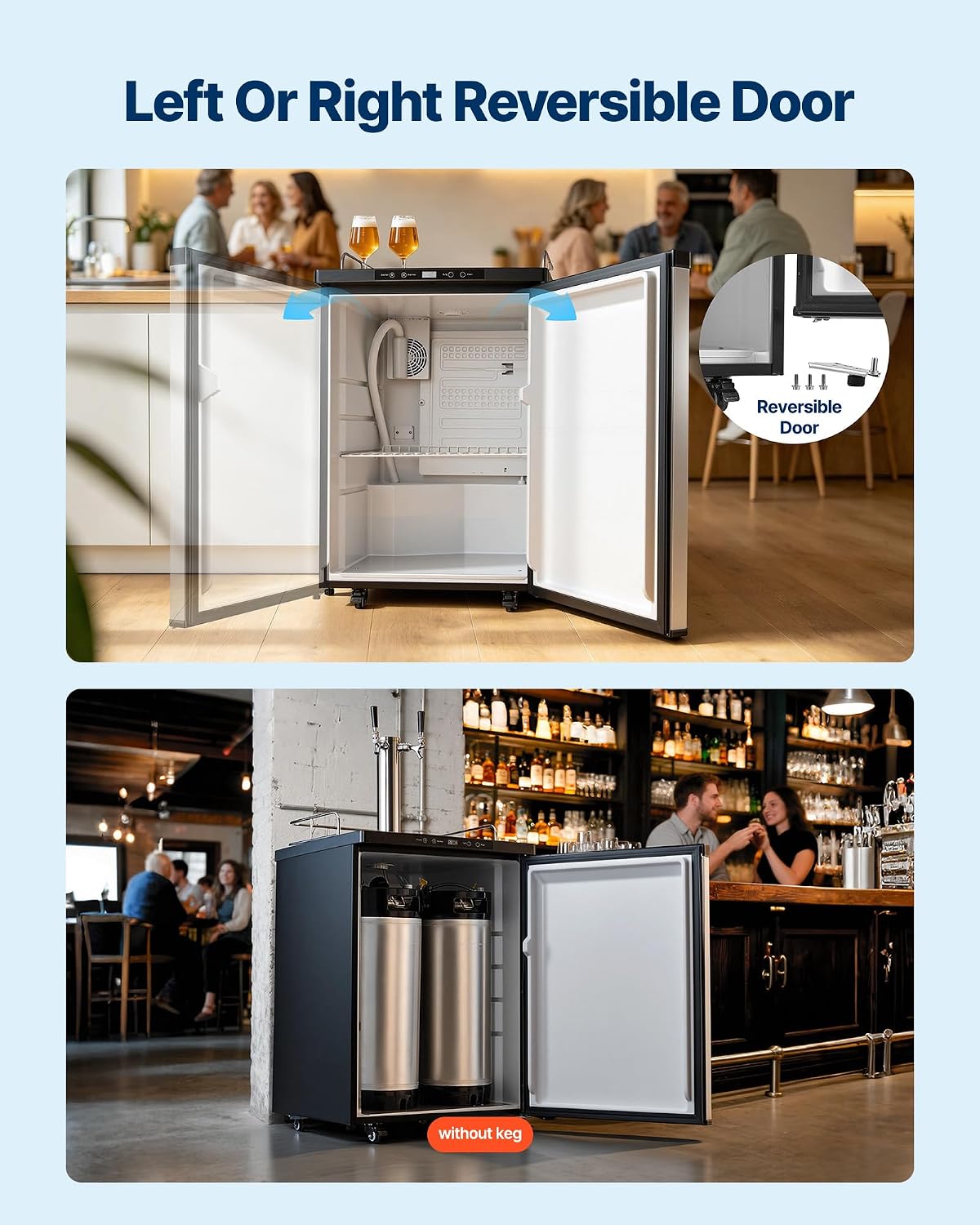 Beer Kegerator, Dual Tap Home Draft Beer Dispenser for Ball Lock