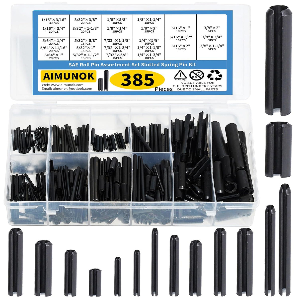 385PCS SAE Roll Pin Set (26 Sizes)
