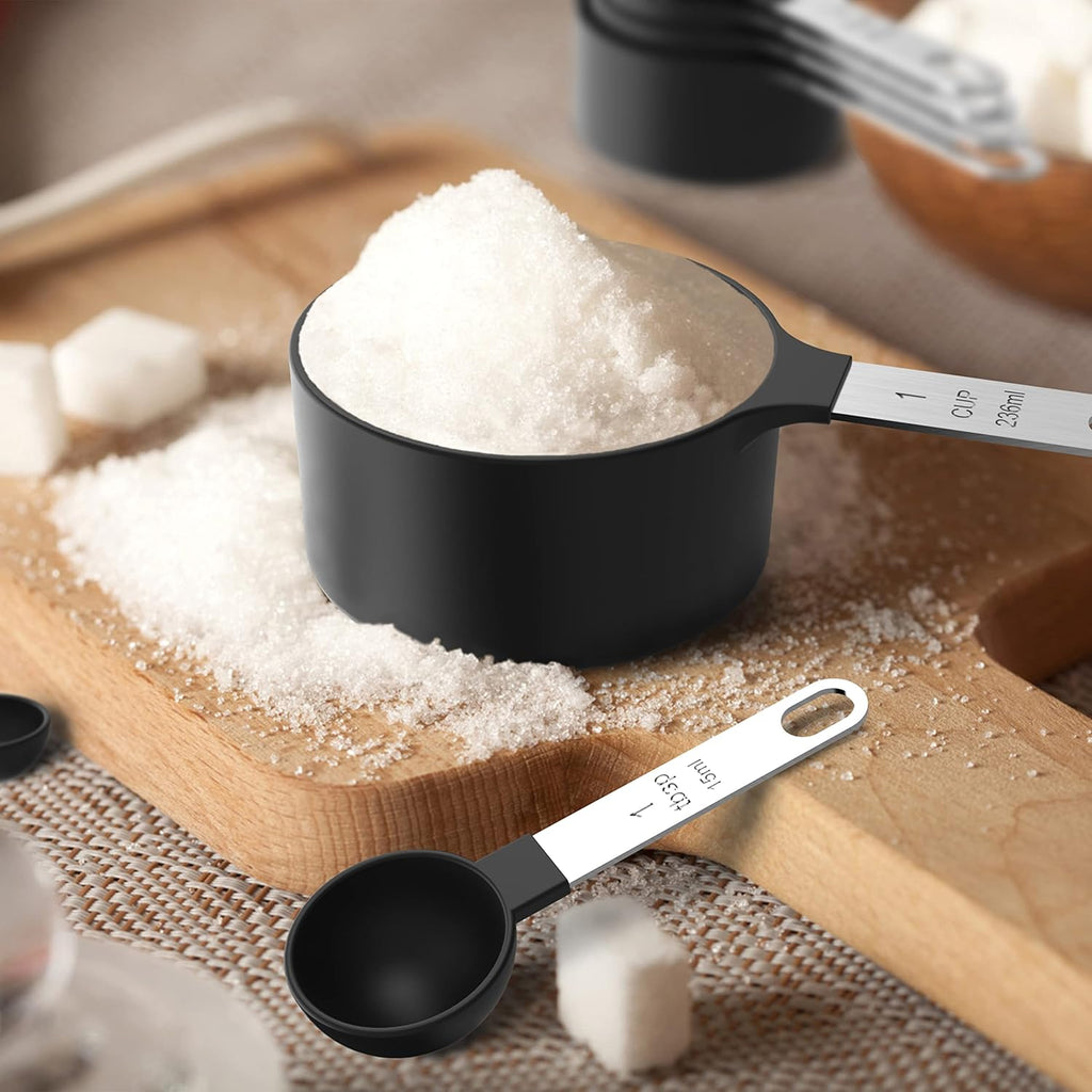 Measuring Cups & Spoons Set, Stackable Cups and Spoons, Nesting Measure Cups with Stainless Steel Handle, Kitchen