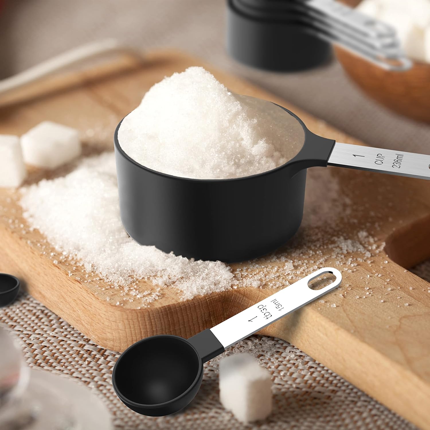 Measuring Cups & Spoons Set, Stackable Cups and Spoons, Nesting Measure Cups with Stainless Steel Handle, Kitchen