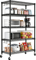 Storage Shelves, 5 Tier Heavy Duty Metal Shelving Unit with Wheels, 2000 LBS Adjustable Steel Wire Shelf for