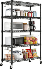 Storage Shelves, 5 Tier Heavy Duty Metal Shelving Unit with Wheels, 2000 LBS Adjustable Steel Wire Shelf for